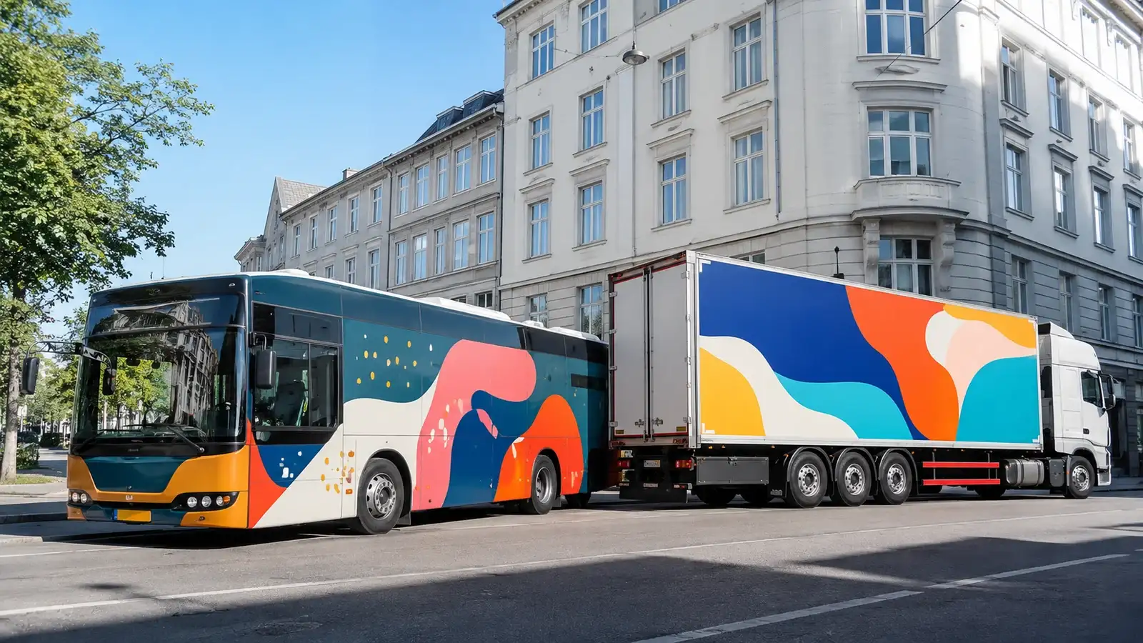 Reklame på lastbil og bus i premium folie — storformat firmadekor